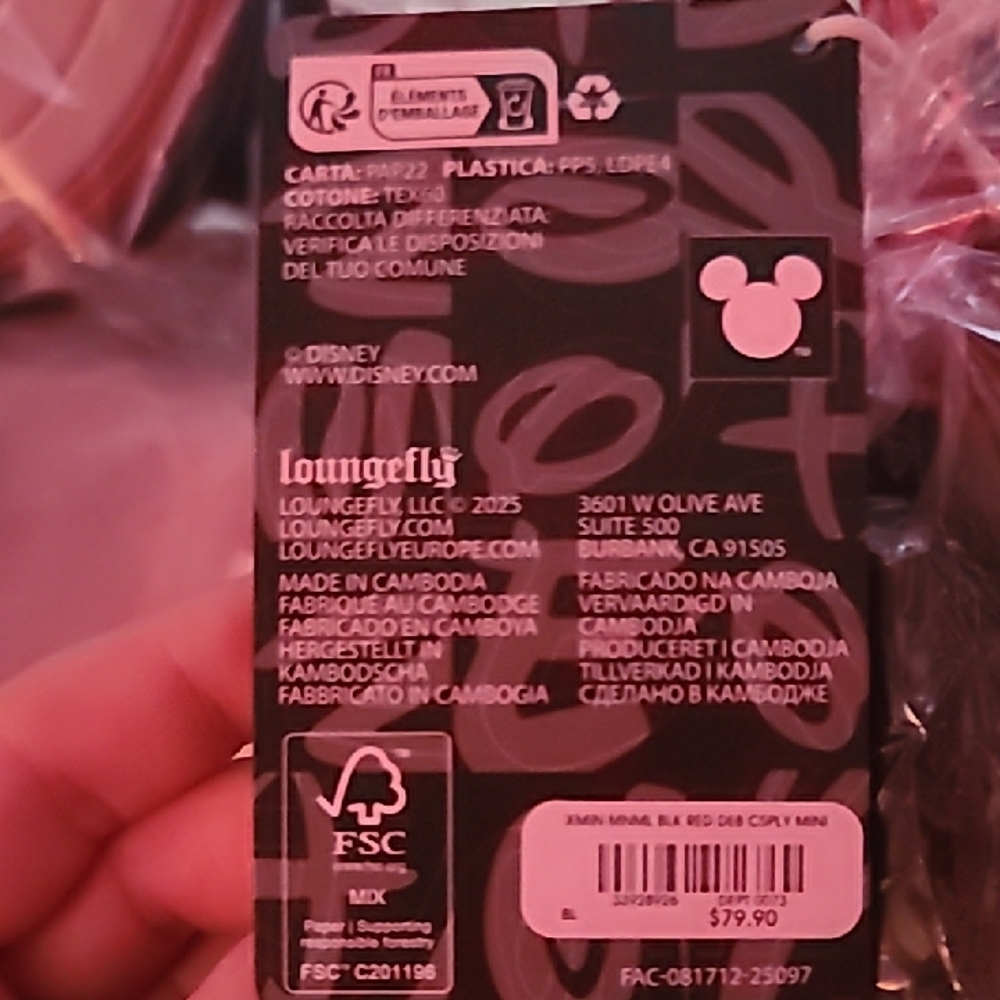 Loungefly Disney RED MINNIE- Black Mini Backpack with Metallic Red Trim - Picture 6 of 6